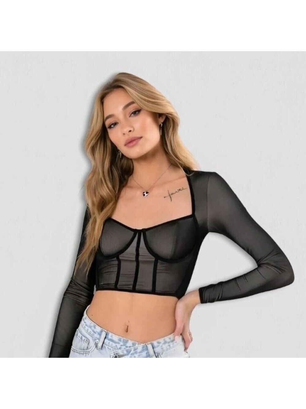 Edikted Y2K corset crop top mesh Alt goth whimsigoth Ren fair rave punk fairy M